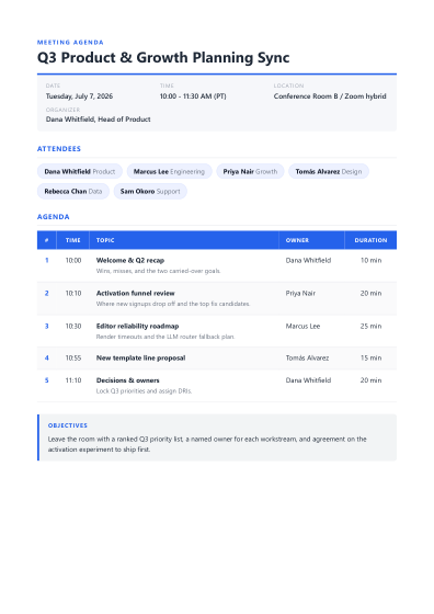 Meeting agenda
