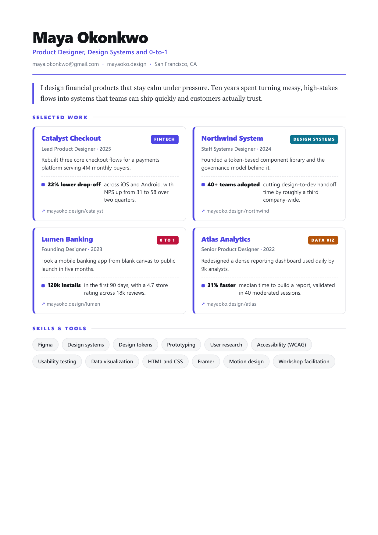 Portfolio one-pager