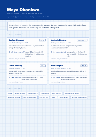 Portfolio one-pager (blueprint)