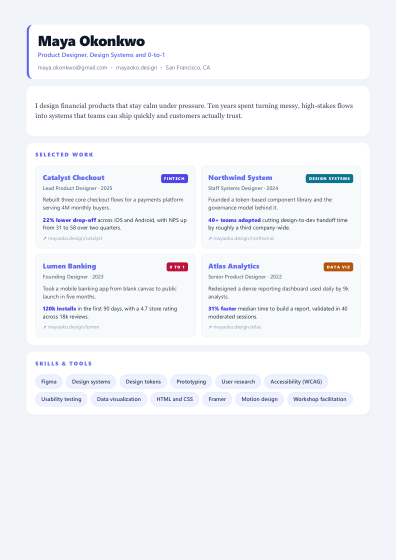 Portfolio one-pager (card)