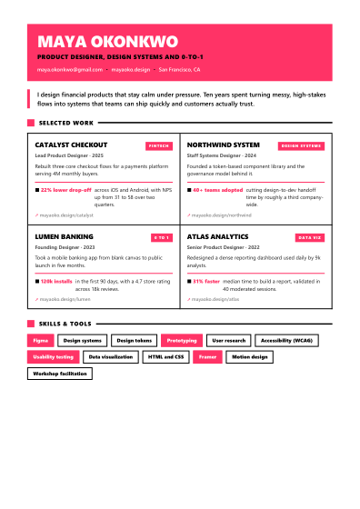 Portfolio one-pager (contrast)