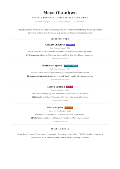 Portfolio one-pager (formal)