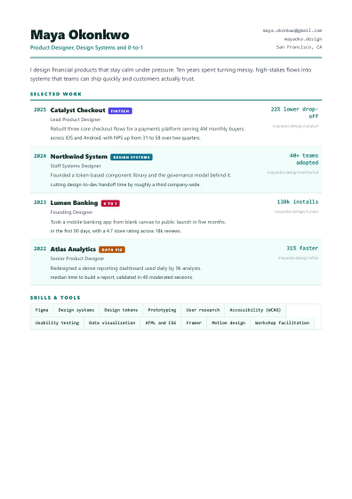 Portfolio one-pager (ledger)
