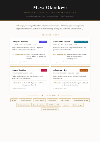 Portfolio one-pager (luxe)