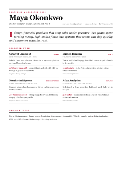 Portfolio one-pager (magazine)