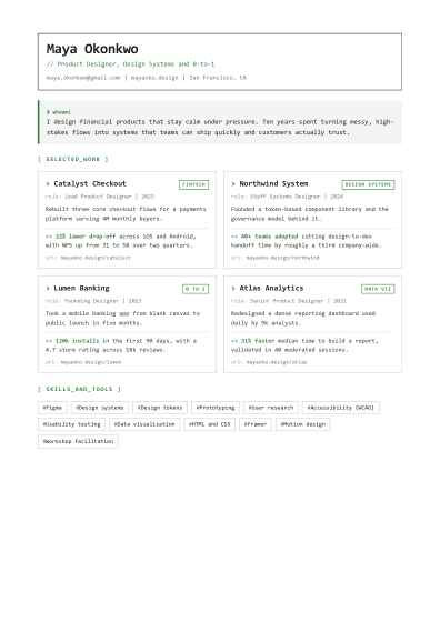Portfolio one-pager (mono)