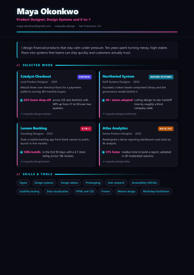 Portfolio one-pager (neon)