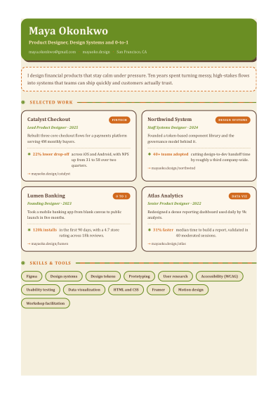 Portfolio one-pager (retro)