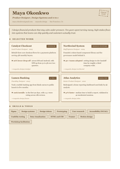 Portfolio one-pager (rustic)