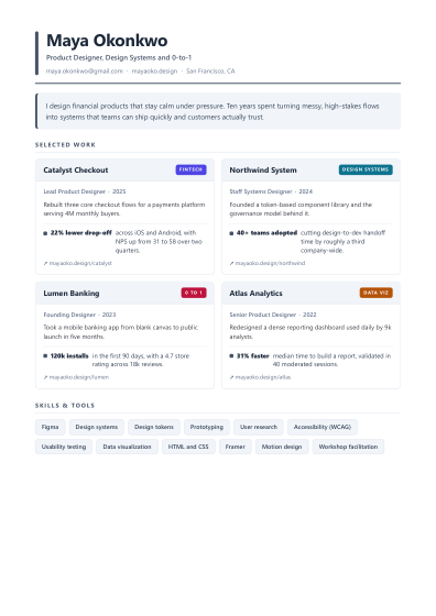 Portfolio one-pager (slate)