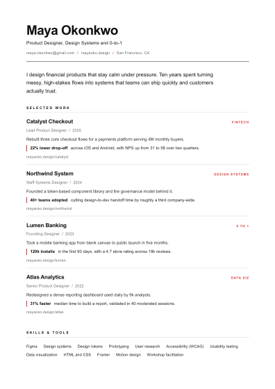Portfolio one-pager (swiss)