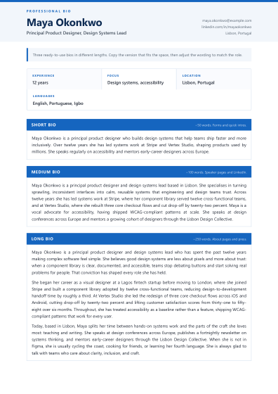 Professional bio (corporate)