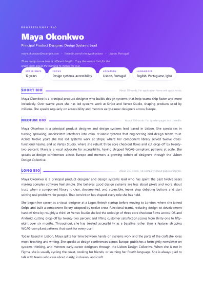 Professional bio (gradient)