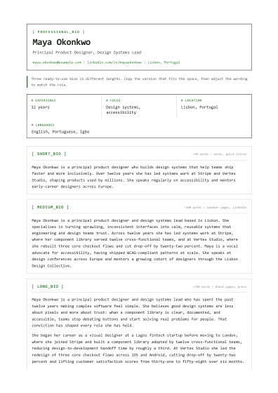 Professional bio (mono)