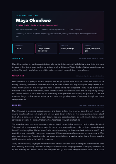 Professional bio (neon)