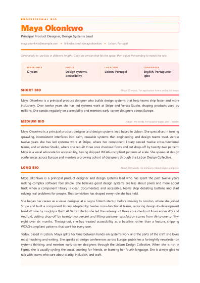 Professional bio (sunset)