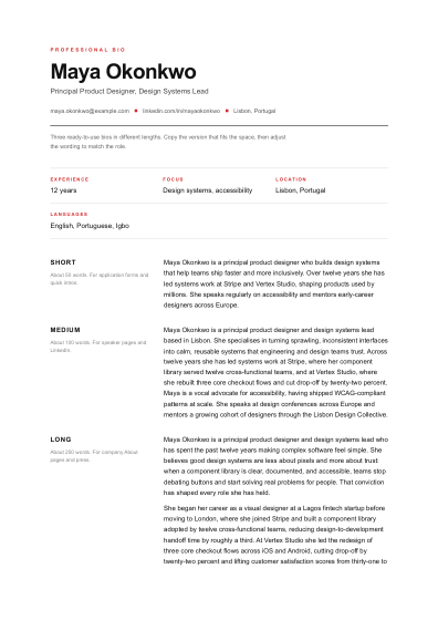 Professional bio (swiss)