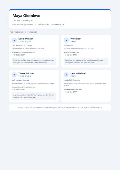 Reference list (card)