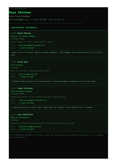 Reference list (terminal)